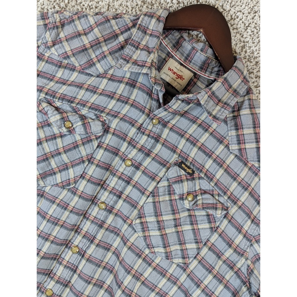 Wrangler Western Pearl Snap Plaid Flannel Button Up Men's XL Multi Color Pockets